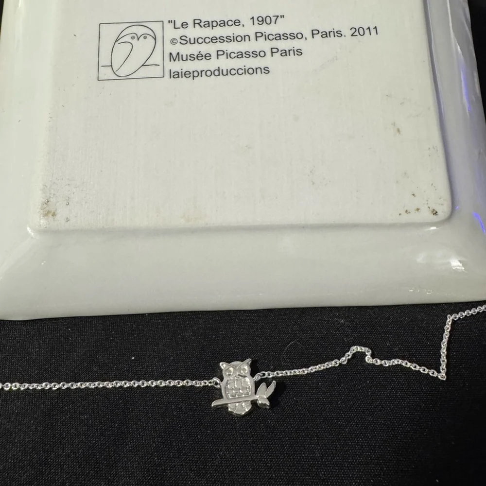 Silver Owl Pendant Necklace + Picasso Trinket Tray